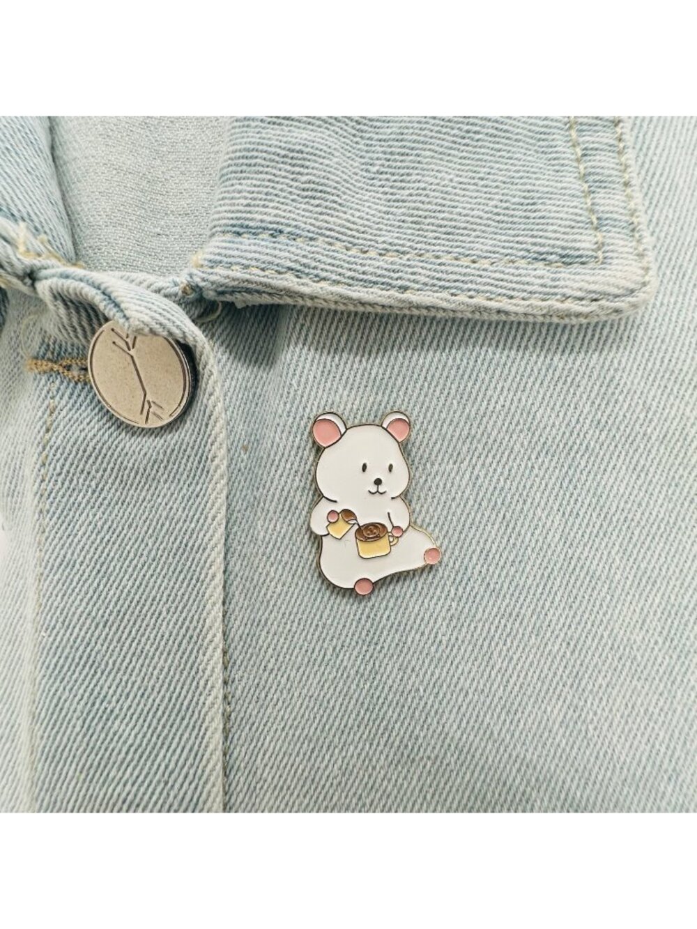 ☀️Enamel Pins Brooches Cartoon White Bear Drinking Coffe Badge Lapel Pin Animal